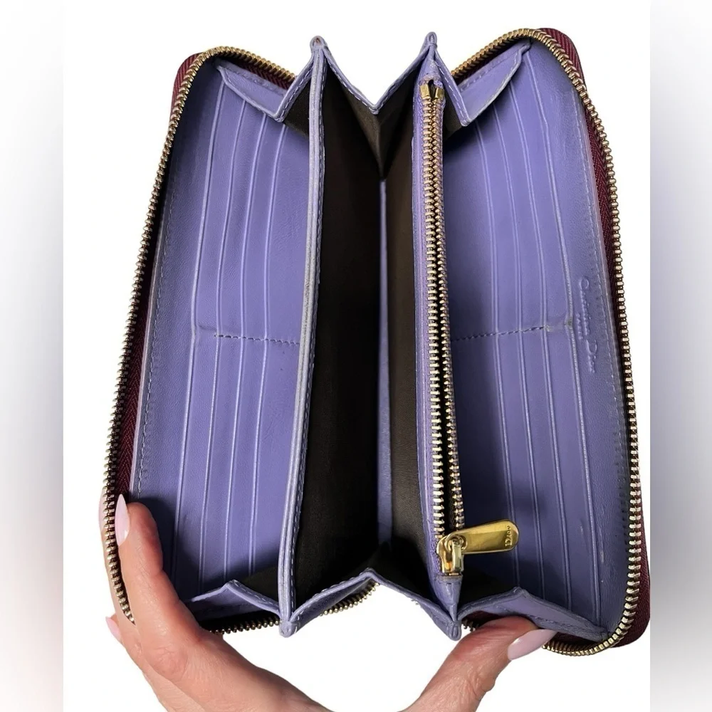 DIOR | Vintage Trotter Print Patent Leather Long Zip Wallet in Bordeaux/Lavender